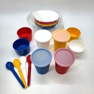Vintage Childs Tupperware Dishes Cups Cereal Bowls Lids Spoons Snack Cups Lot